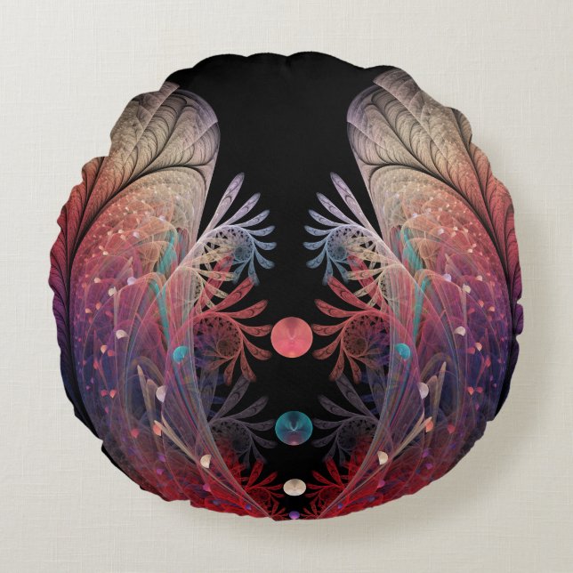 Jonglage Abstract Modern Fantasy Fractal Art Round Cushion (Front)
