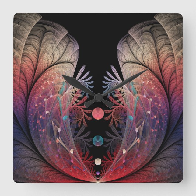 Jonglage Abstract Modern Fantasy Fractal Art Square Wall Clock (Front)