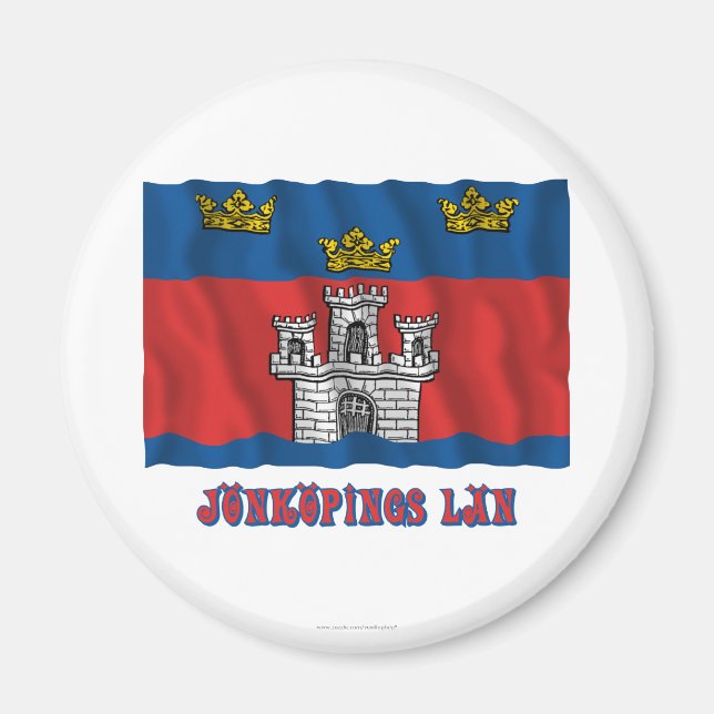 Jönköpings län waving flag with name magnet (Front)