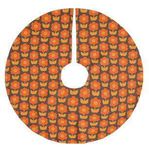 Jonnty Flowers Retro 70s Floral Pattern Orange Brushed Polyester Tree Skirt