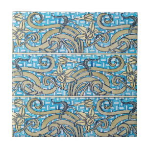 Jonquil Blu Art Nouveau Ceramic Tile
