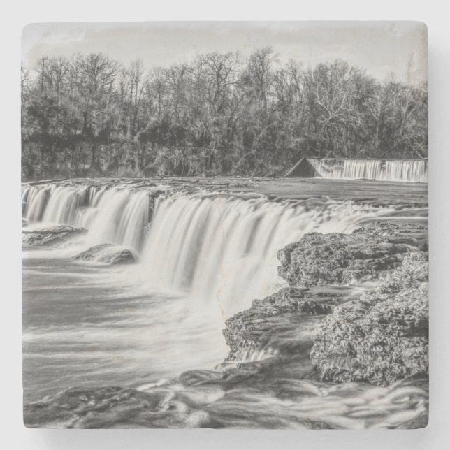 Joplin Grand Falls Overview Grayscale Stone Coaster (Front)