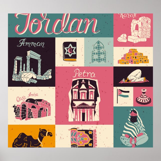 Jordan Culture Retro Illustrated Symbols Poster (Front)