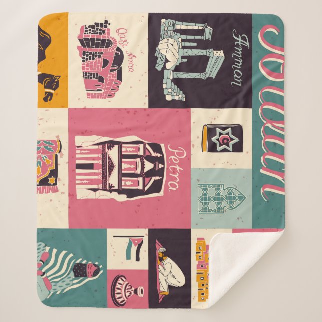 Jordan Culture Retro Illustrated Symbols Sherpa Blanket (Front)