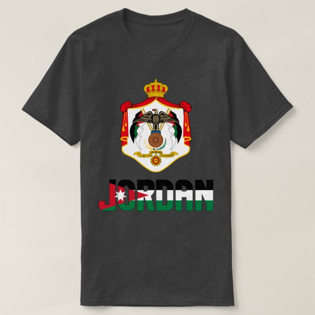 Jordan Flag and Coat Of Arms Patriotic T-Shirt (Design Front)