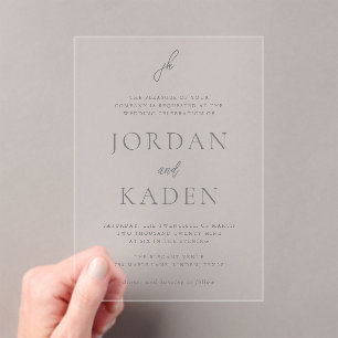 Jordan Grey Script Monogram Elegant Wedding Acrylic Invitations