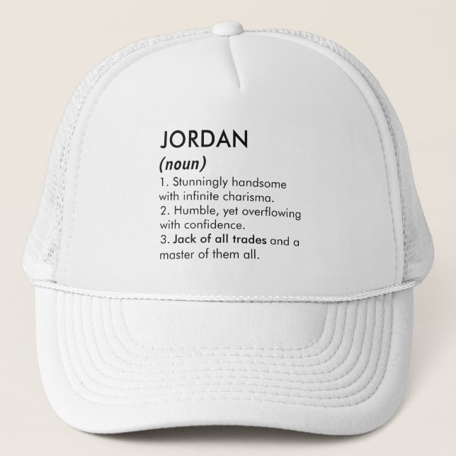 Jordan name, Editable name, Custom name Trucker Hat (Front)