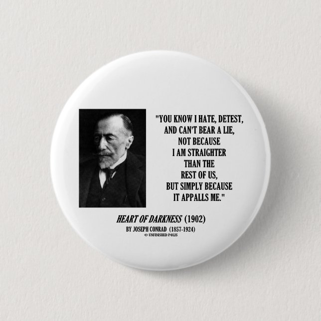 Joseph Conrad Hate Detest Lie Appalls Me Quote 6 Cm Round Badge (Front)