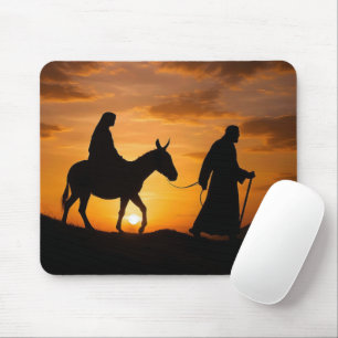 Joseph Guiding Mary and Donkey at Sunset Mouse Pad