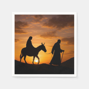 Joseph Guiding Mary and Donkey at Sunset Napkin