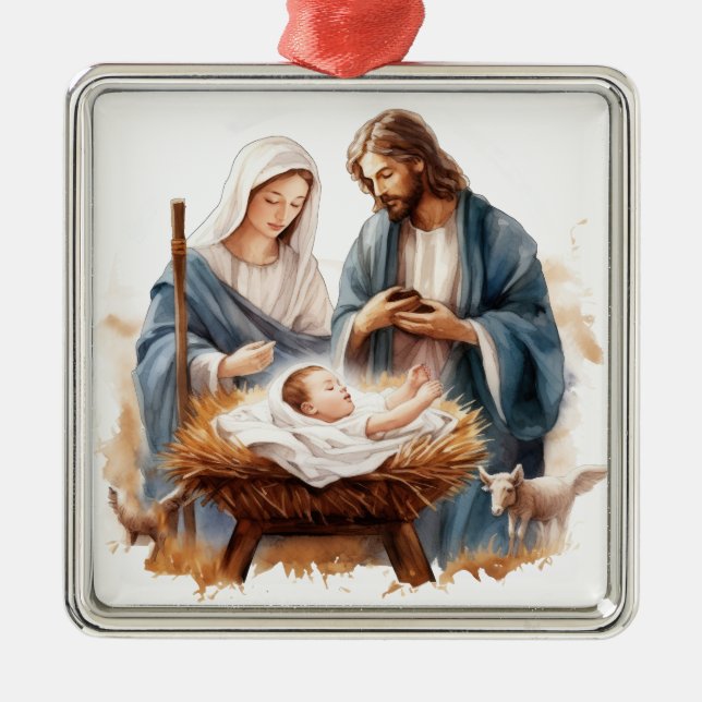 JOSEPH MARY BABY JESUS CHRISTMAS RELIGIOUS METAL ORNAMENT (Front)