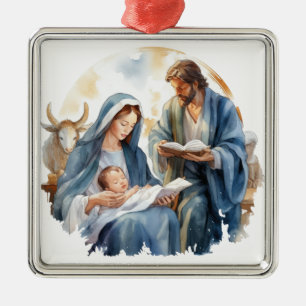 JOSEPH MARY BABY JESUS CHRISTMAS RELIGIOUS METAL ORNAMENT