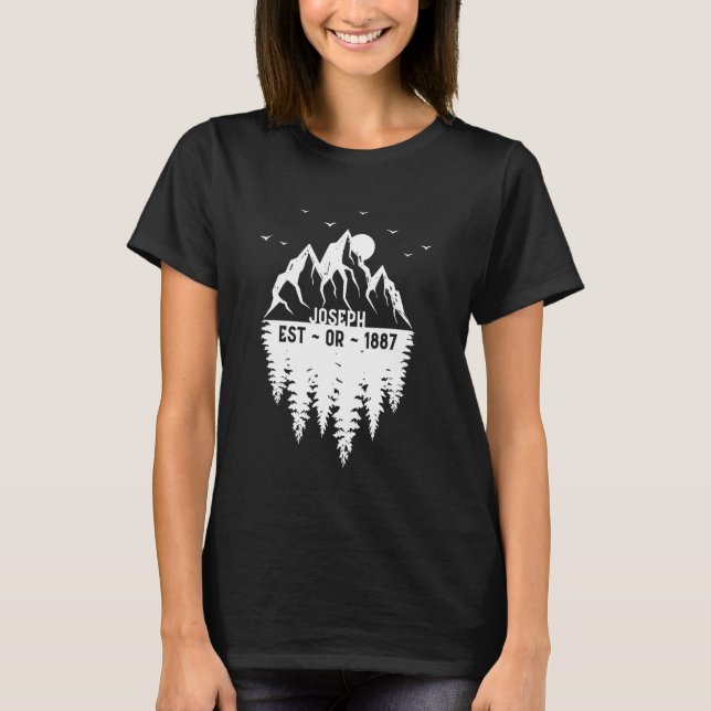Joseph Oregon Established 1887 Mountains Pine Tree T-Shirt (Front)