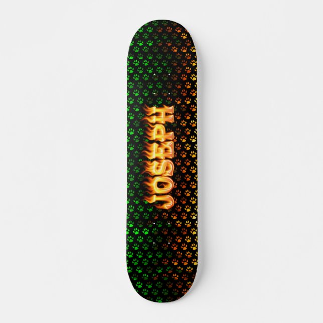 Joseph real fire and flames skateboard design. (Front)