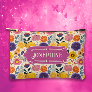 Josephine Colourful Purple and Yellow Modern Flora Accessory Pouch