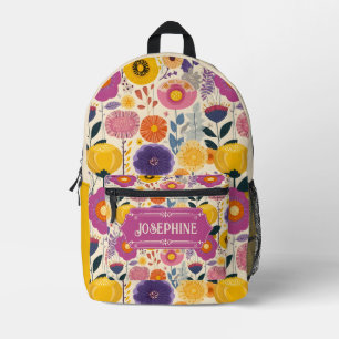 Josephine Colourful Purple and Yellow Modern Flora Printed Backpack