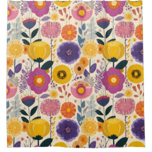 Josephine Colourful Purple and Yellow Modern Flora Shower Curtain