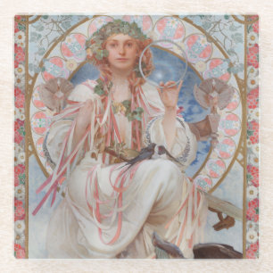 Josephine Crane Bradley as Lavia by Alphonse Mucha Glass Coaster