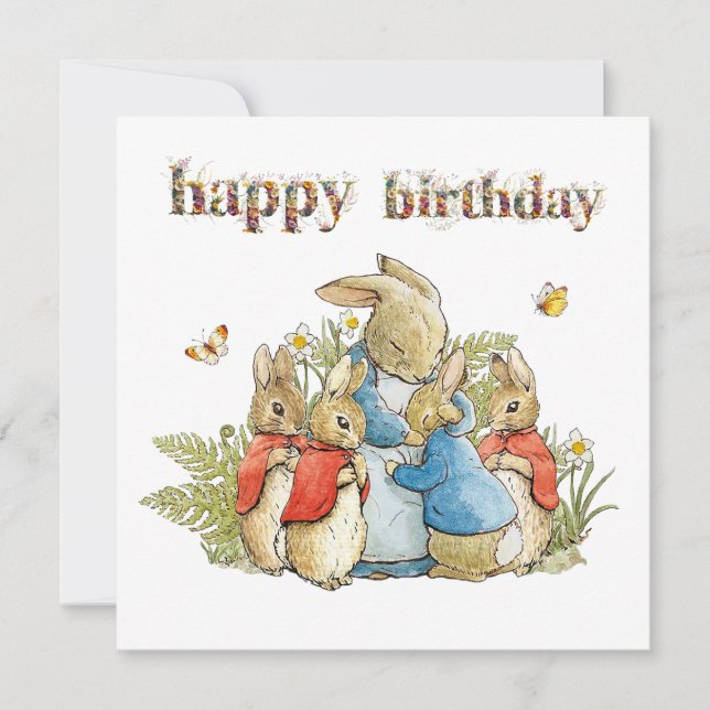 Josephine with Little Bunnies Happy Birthday Card (Front)
