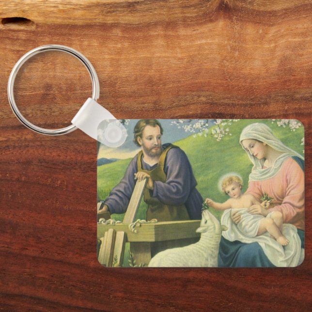 Joseph's Workshop with Mary and Baby Jesus Key Ring (Back)