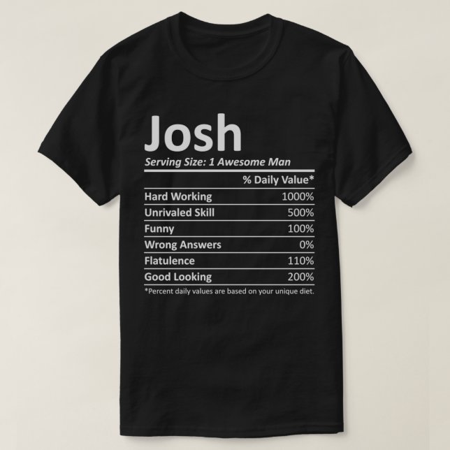 JOSH Nutrition Funny Birthday Personalised Name Gi T-Shirt (Design Front)