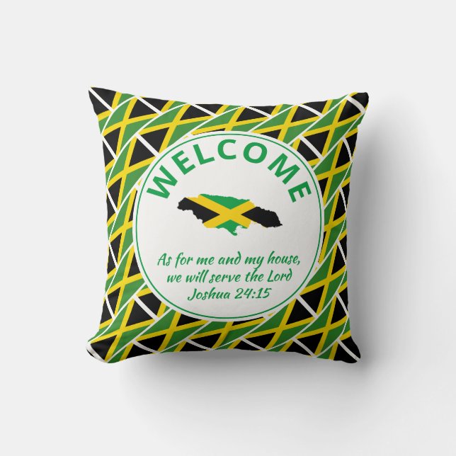 Joshua 24:15 As For Me & My House JAMAICA Welcome Cushion (Front)