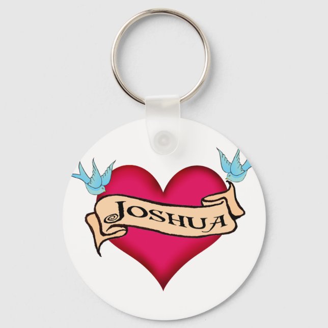 Joshua - Custom Heart Tattoo T-shirts & Gifts Key Ring (Front)