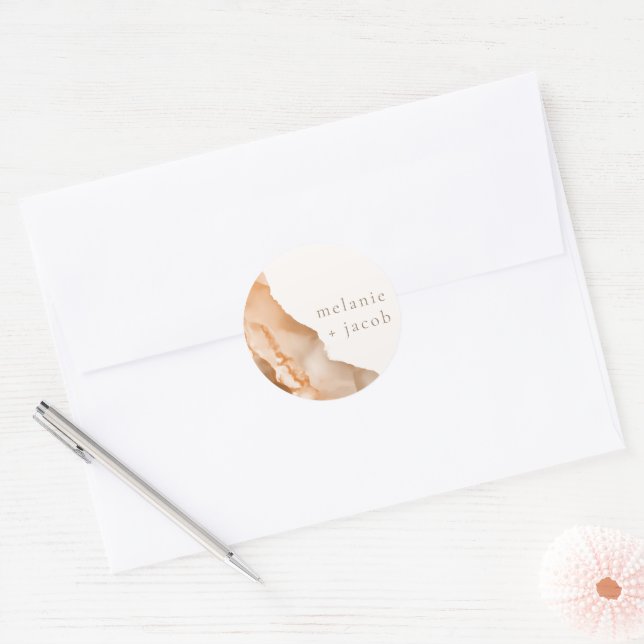 Joshua Tree Bohemian Neutral Bride + Groom Classic Round Sticker (Envelope)