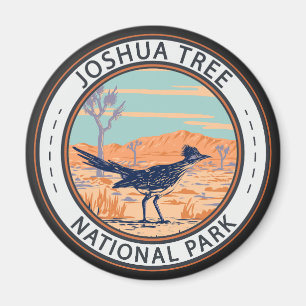 Joshua Tree National Park Roadrunner Retro Circle Magnet