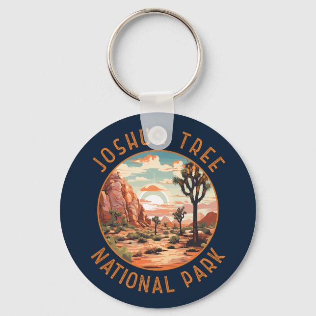 Joshua Tree National Park Sunset Retro Distressed Key Ring (Front)