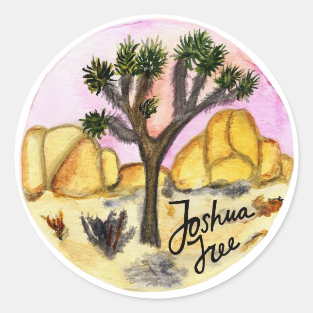 Joshua Tree National Park watercolor Classic Round Sticker (Front)