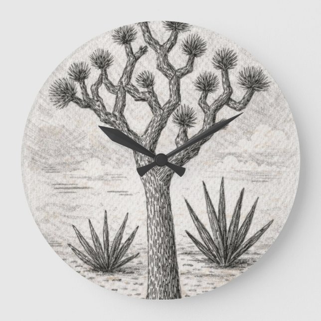 joshua tree sketch | desert sketch art large clock (Front)