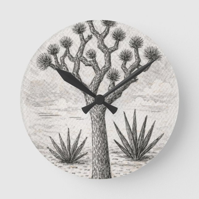joshua tree sketch | desert sketch art round clock (Front)
