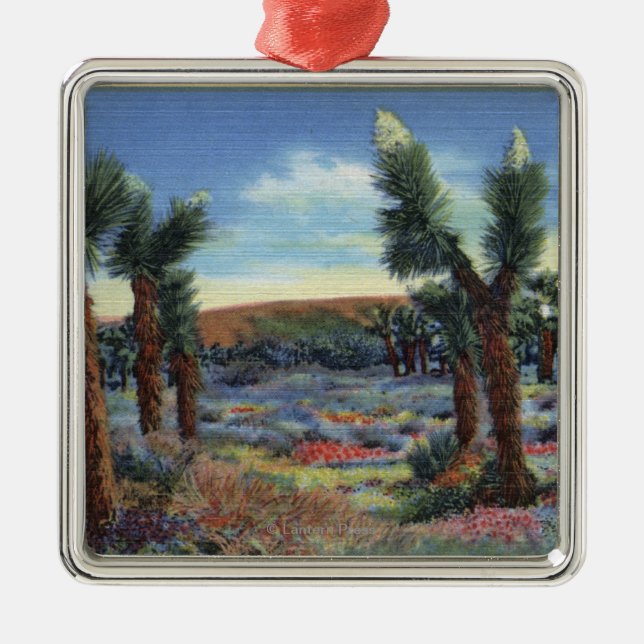 Joshua Trees and Desert Wild Flowers View Metal Ornament (Front)