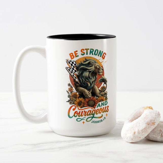 Joshus 1:9  Two-Tone coffee mug (With Donut)