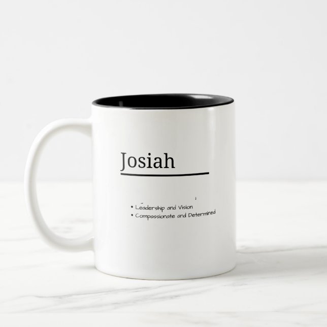 Josiah, Boy Personalised Name Definition Two-Tone Coffee Mug (Left)