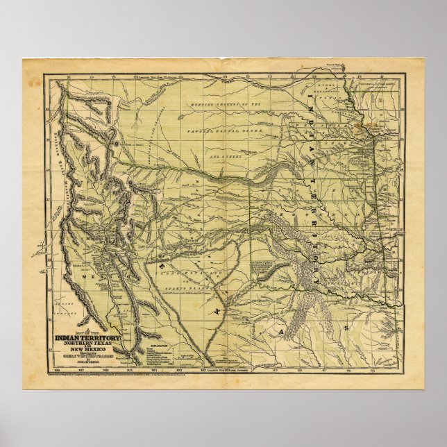 Josiah Gregg's 1844 Map of the Indian Territory Poster (Front)