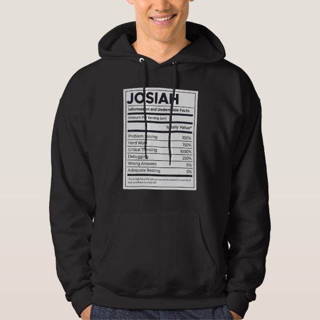 Josiah Nutrition Information  Problem Solving Hard Hoodie (Front)