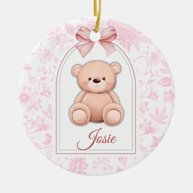Josie | Custom Pink Teddy Bear Nursery Design  Ceramic Ornament (Front)