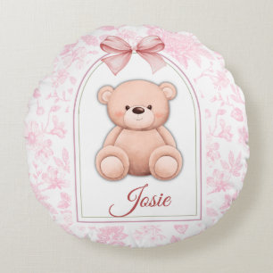 Josie Custom Pink Teddy Bear Nursery Design Round Cushion