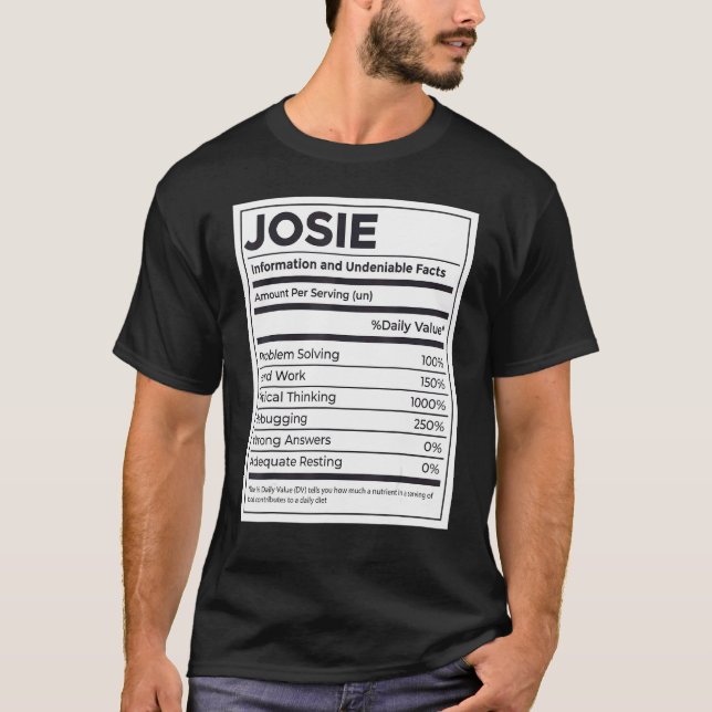 Josie Nutrition Information  Problem Solving Hard  T-Shirt (Front)