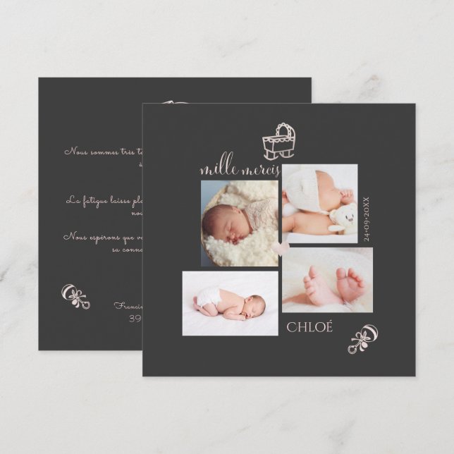 Jouets Rose Pâle Remerciement Naissance Fille card (Front/Back)