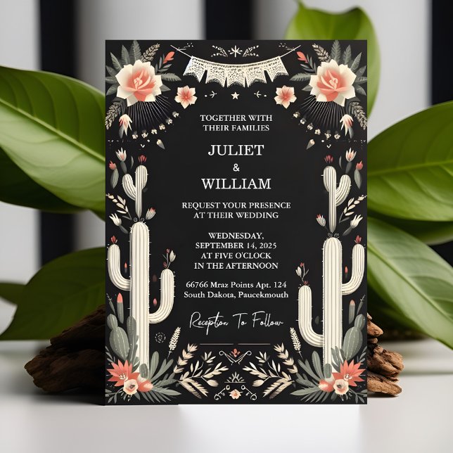 Jour Elegant Fiesta Cactus Floral Mexican Wedding Invitation (Creator Uploaded)
