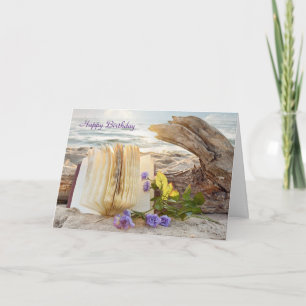 journal and roses on driftwood card