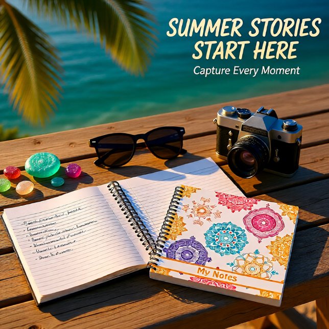 JOURNAL Gold vibrant Mandala custom notebook (Colorful Mandala Pattern – Boho Floral Notebook)