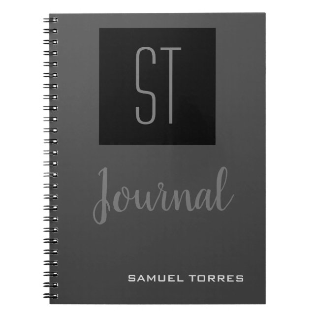 Journal Monogrammed Personalised Grey Black Modern (Front)