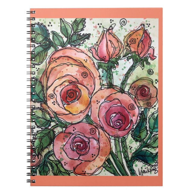 Journal/Notebook– Coral/Peach Roses Notebook (Front)
