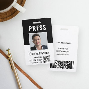 Journalist or Reporter Photo QR Code Press Pass ID ID Badge