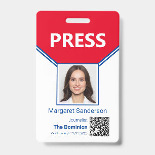 Journalist Photo ID and QR Code Press Badge