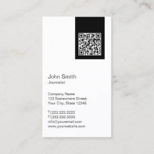 Journalist Plain Black Label QR Code Business Card